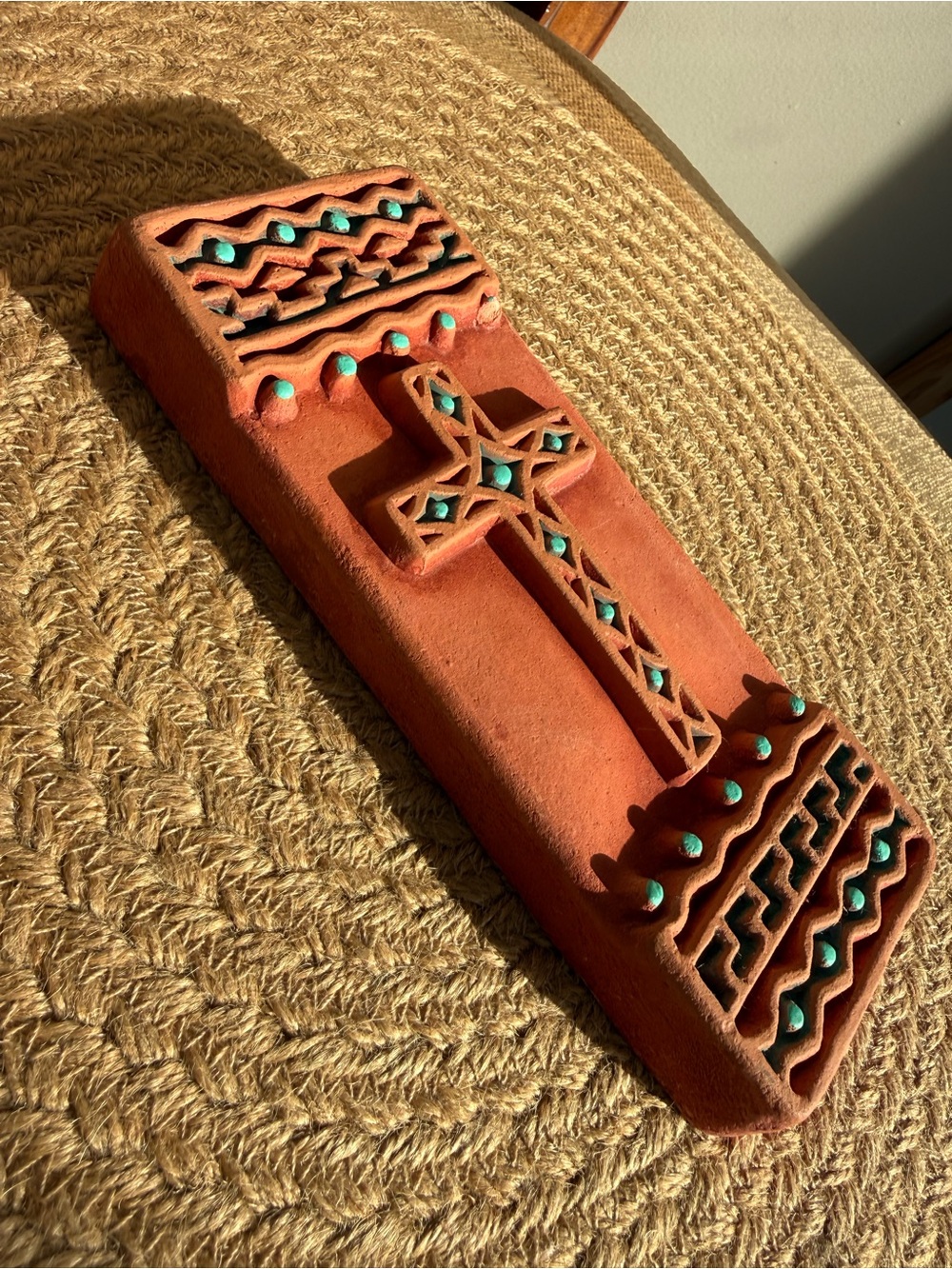 Handmade terra-cotta cross plaque